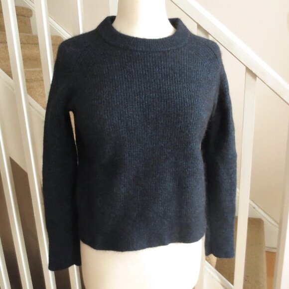COS Blue Mock Crew Neck Alpaca Wool Blend Pullover Sweater - Picture 3 of 7